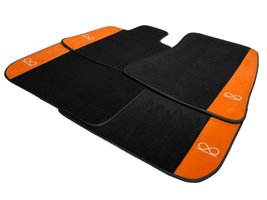 Schwarze Autofußmatten für Rolls Royce Black Badge Phantom VIII (2017-2024) Orange Alcantara
