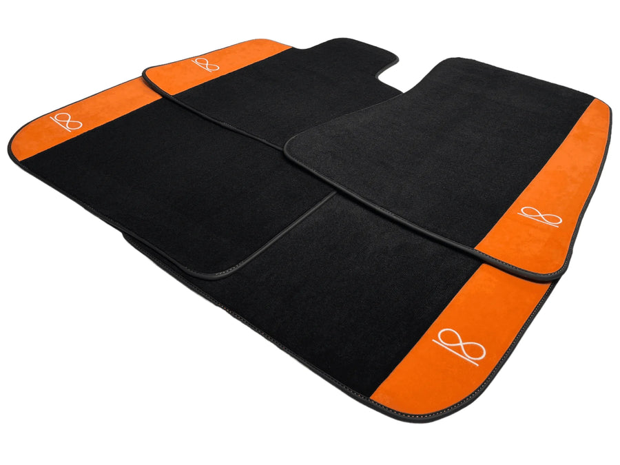 Schwarze Autofußmatten für Rolls Royce Black Badge Phantom VIII (2017-2024) Orange Alcantara