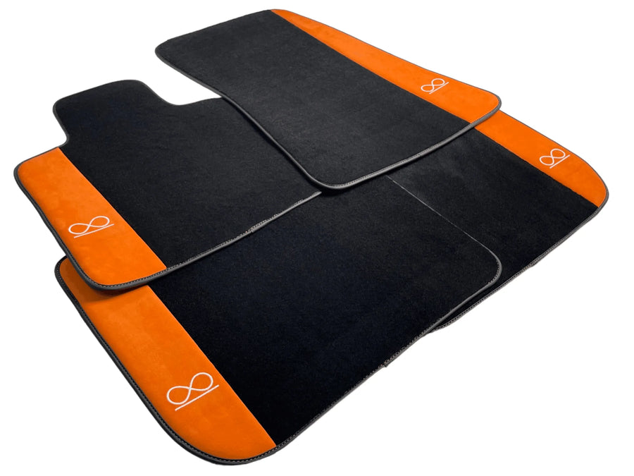 Schwarze Autofußmatten für Rolls Royce Black Badge Phantom VIII (2017-2024) Orange Alcantara