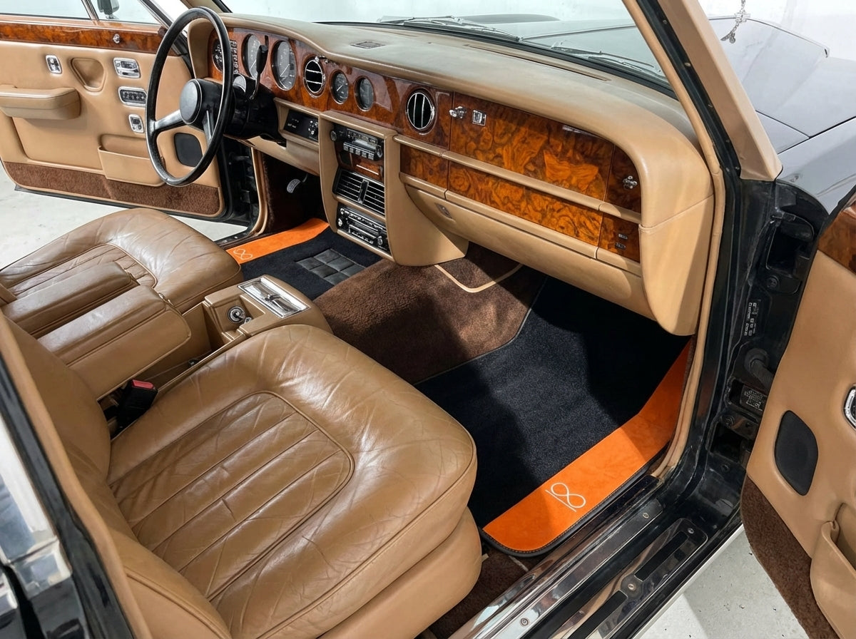 Black Floor Mats For Rolls Royce Black Badge Wraith Orange Alcantara