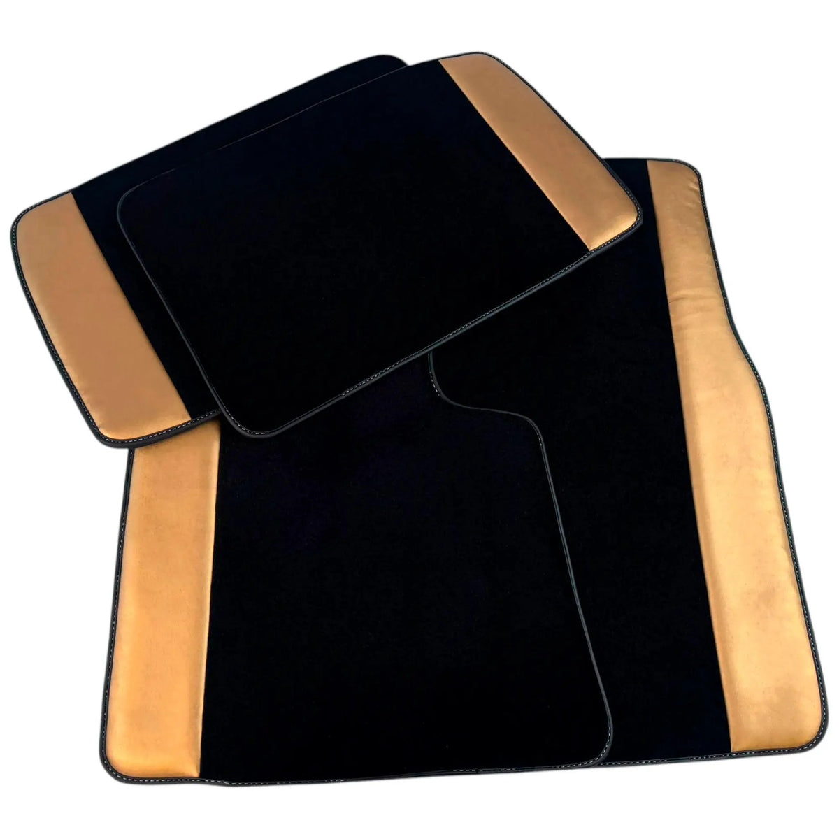 Black Floor Mats for Rolls Royce Ghost Series I (2010–2020) with Golden Leather
