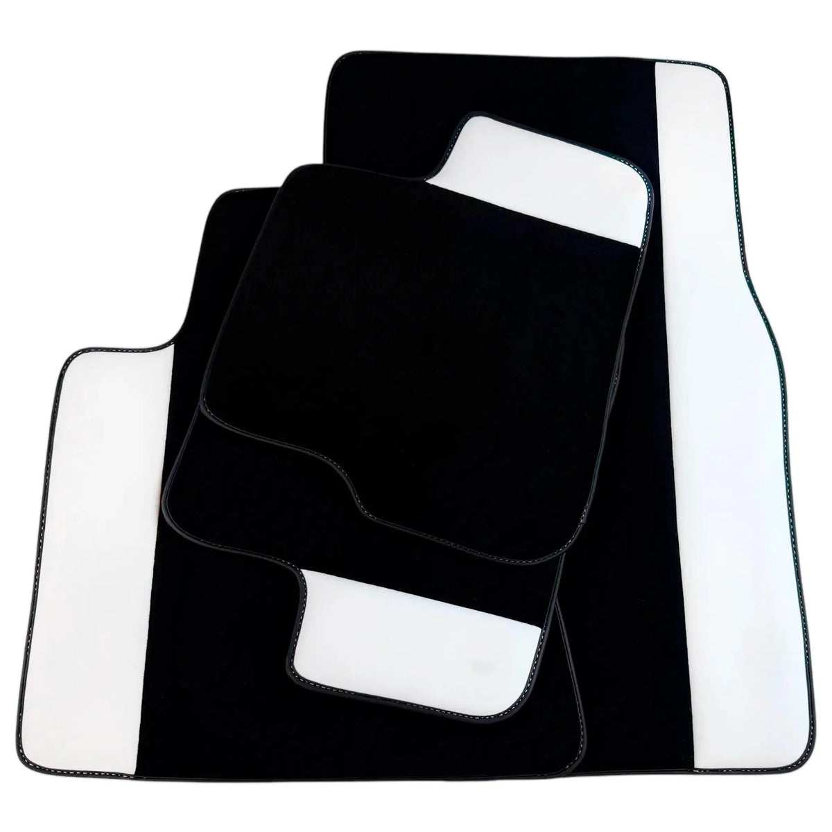 Black Floor Mats for Rolls Royce Phantom Sedan (2003-2016) with White Leather