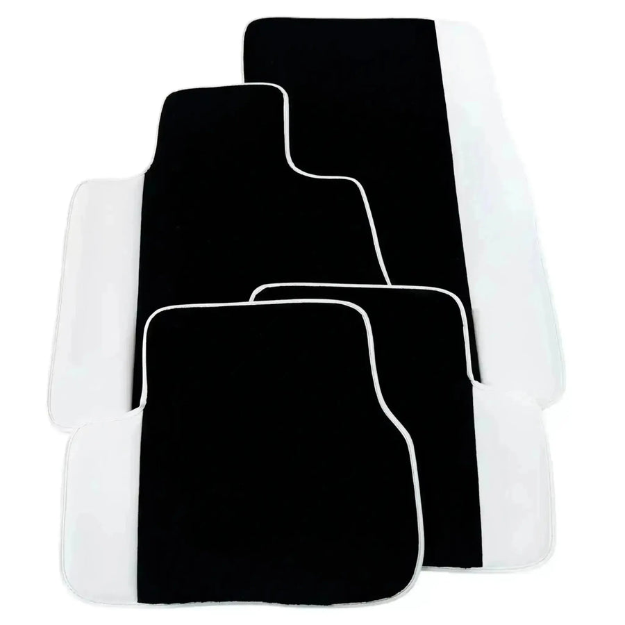 Black Floor Mats for Rolls Royce Phantom Sedan 2003-2016 with White Leather | White Trim