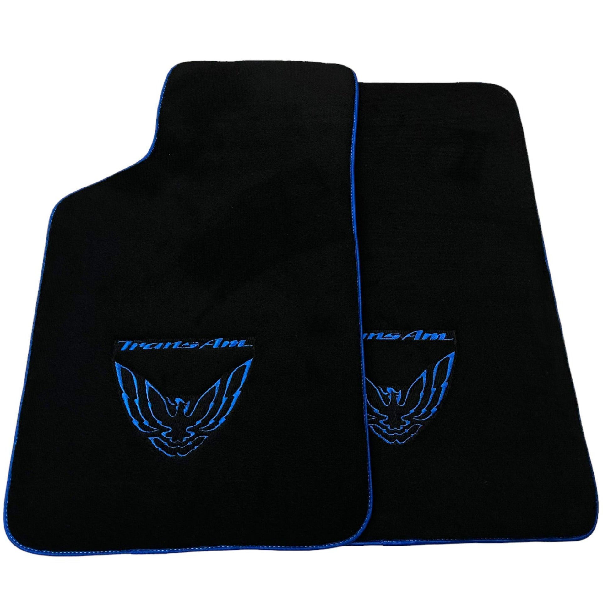 Black Floor Mats with Blue Trim for Pontiac FireBird (1970-1981) with Trans Am Logo - AutoWin