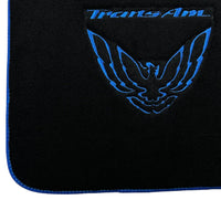 Black Floor Mats with Blue Trim for Pontiac FireBird (1970-1981) with Trans Am Logo - AutoWin