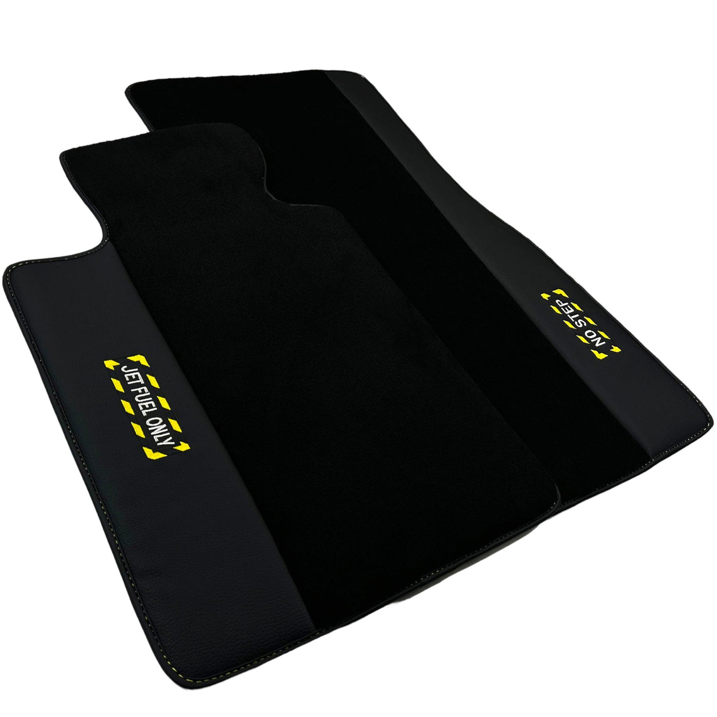 Black Floor Mats with Leather for BMW F74 Gran Coupe (2025-2026) - "Jet Fuel Only" - AutoWin