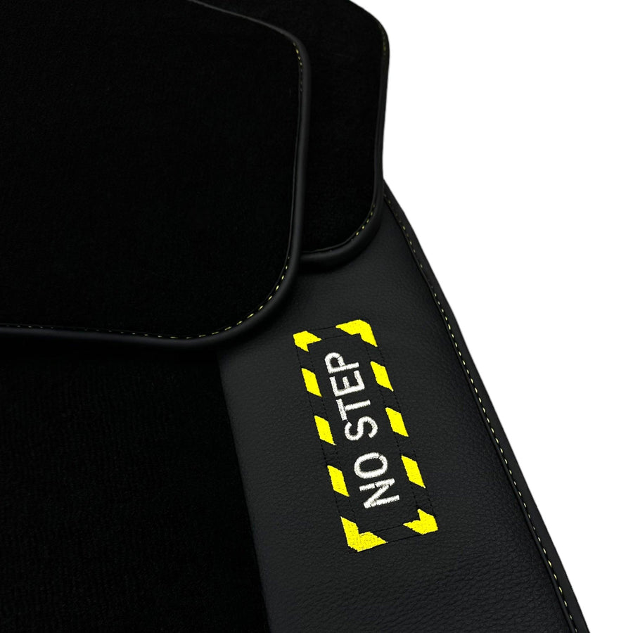 Black Floor Mats with Leather for BMW Gran Tourer F46 (2015-2022) 7 Seats - "Jet Fuel Only" - AutoWin