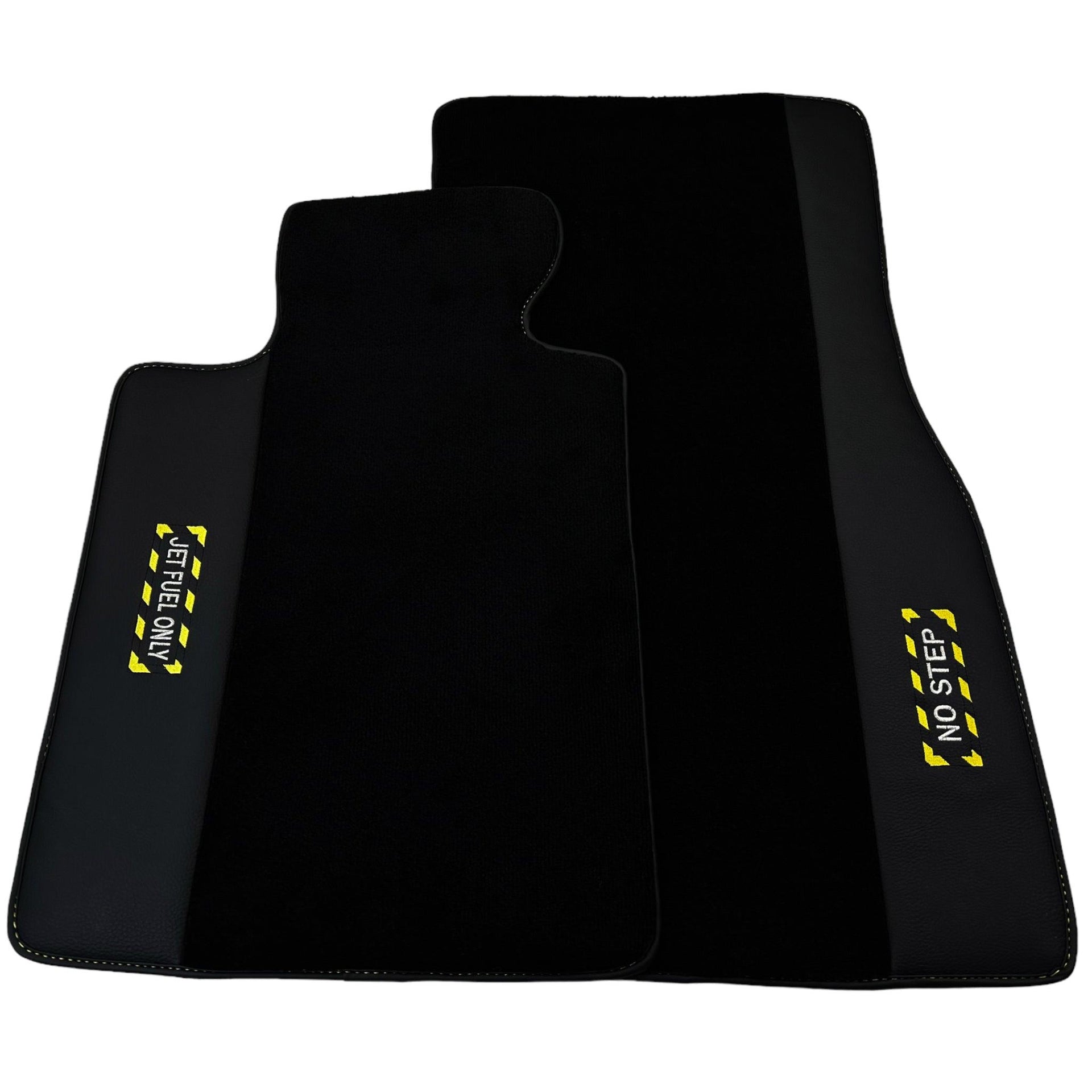 Black Floor Mats with Leather for BMW G61 (2023-2026) Touring - "Jet Fuel Only" - AutoWin