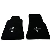 Black Floor Mats with White Trim For Ford Mustang V (2004-2010) With Pony - AutoWin