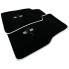 Black Floor Mats with White Trim For Ford Mustang V (2004-2010) With Pony - AutoWin