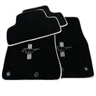 Black Floor Mats with White Trim for Ford Mustang V FL (2011-2014) With Pony - AutoWin