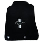 Black Floor Mats with White Trim for Ford Mustang V FL (2011-2014) With Pony - AutoWin
