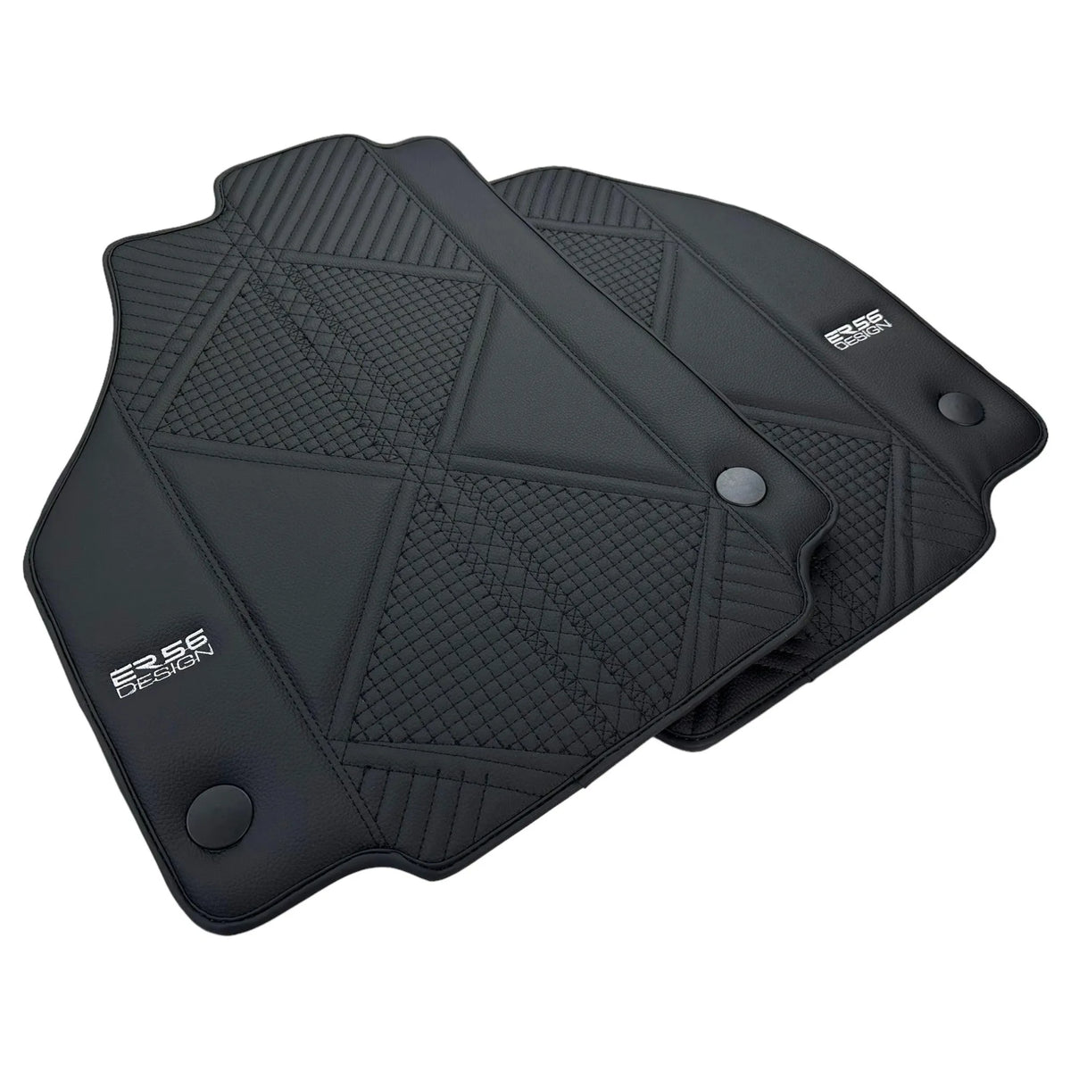 Black Leather Floor Mats For Ferrari 488 GTB (2016-2022) ER56 Design - AutoWin