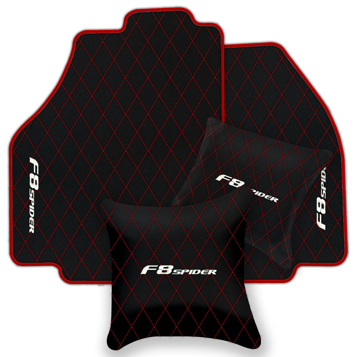 Black Leather Floor Mats for Ferrari F8 Spider (2019-2023) with Single Diamond Pattern | Full Set Option
