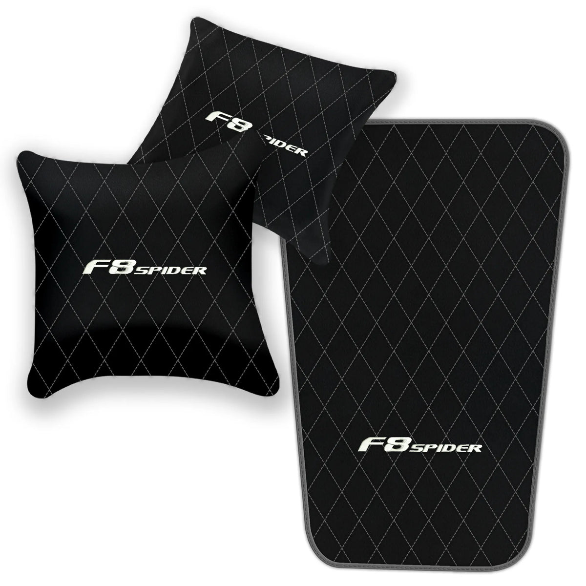 Black Leather Floor Mats for Ferrari F8 Spider (2019-2023) with Single Diamond Pattern | Full Set Option