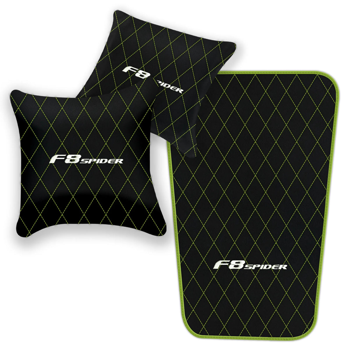 Black Leather Floor Mats for Ferrari F8 Spider (2019-2023) with Single Diamond Pattern | Full Set Option