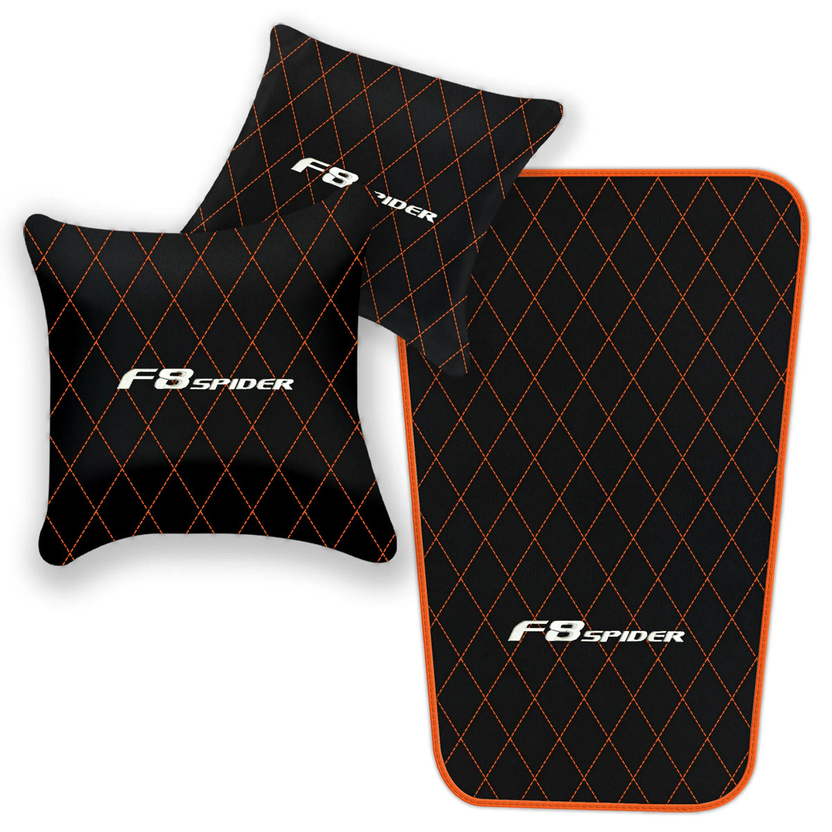Black Leather Floor Mats for Ferrari F8 Spider (2019-2023) with Single Diamond Pattern | Full Set Option