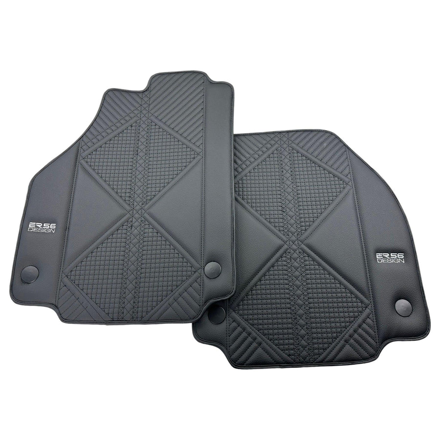 Black Leather Floor Mats For Ferrari F8 Tributo 2019-2022 ER56 Design - AutoWin