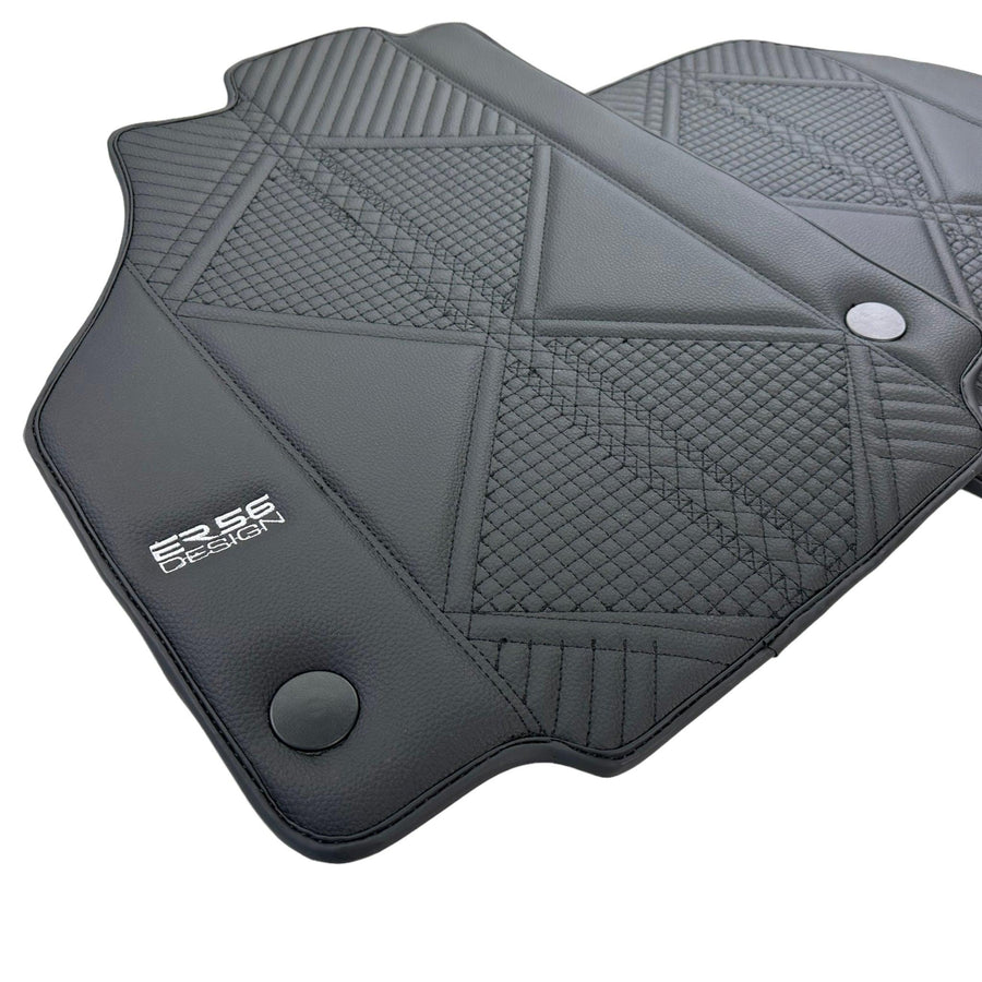 Black Leather Floor Mats For Ferrari F8 Tributo 2019-2022 ER56 Design - AutoWin