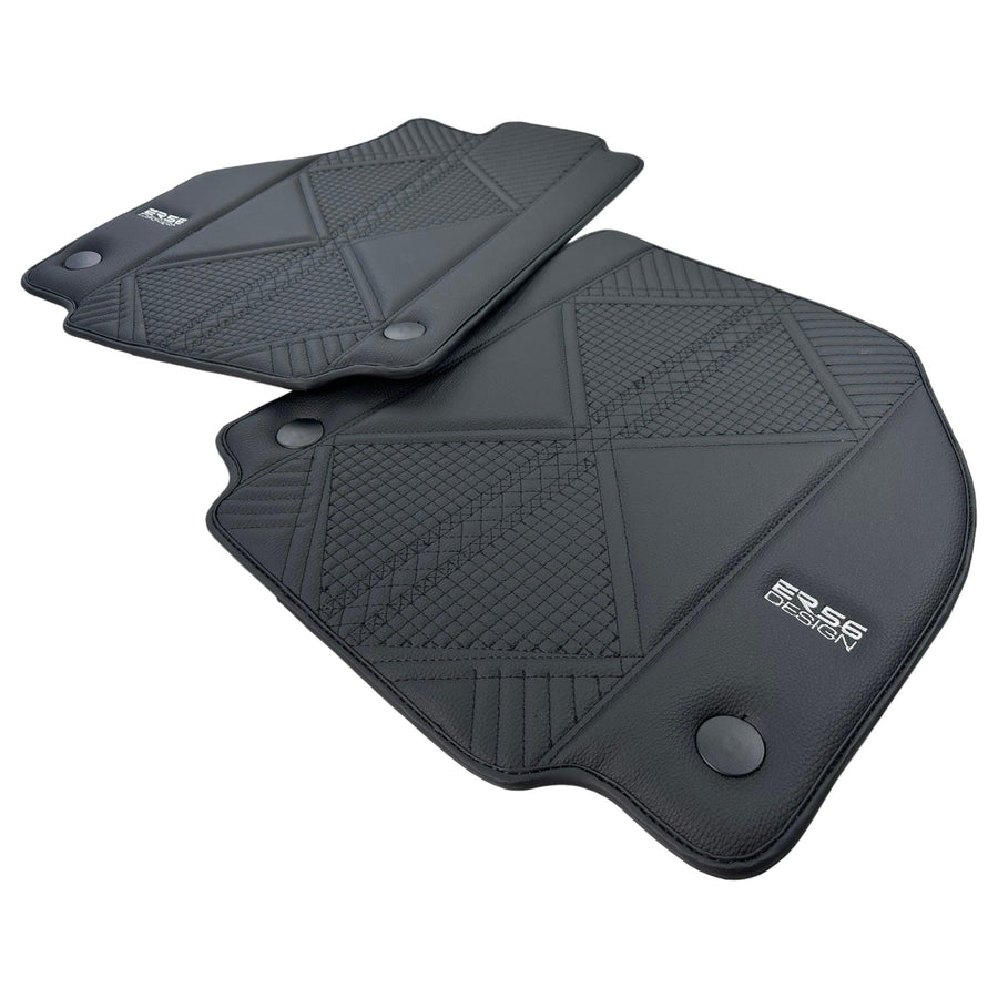 Black Leather Floor Mats For Ferrari F8 Tributo 2019-2022 ER56 Design - AutoWin