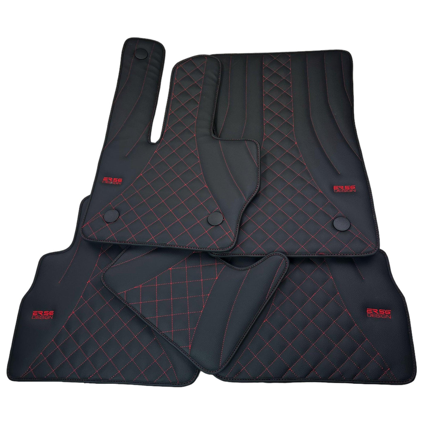 Black Leather Floor Mats for Mercedes-Benz G Class W463 2019-2022 ER56 Design - AutoWin