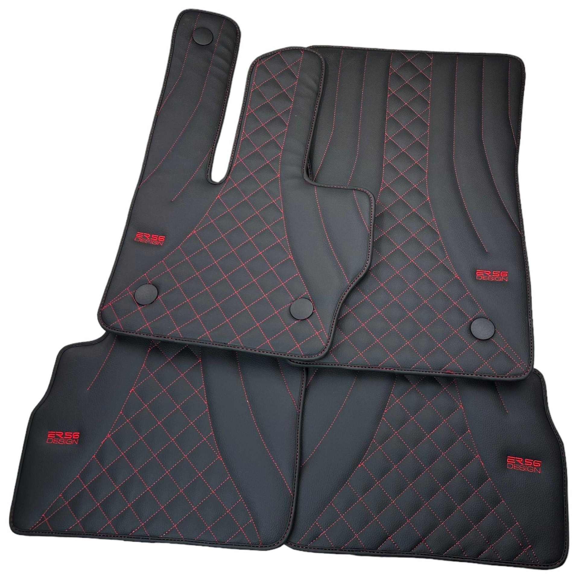 Black Leather Floor Mats for Mercedes-Benz G Class W463 2019-2022 ER56 Design - AutoWin