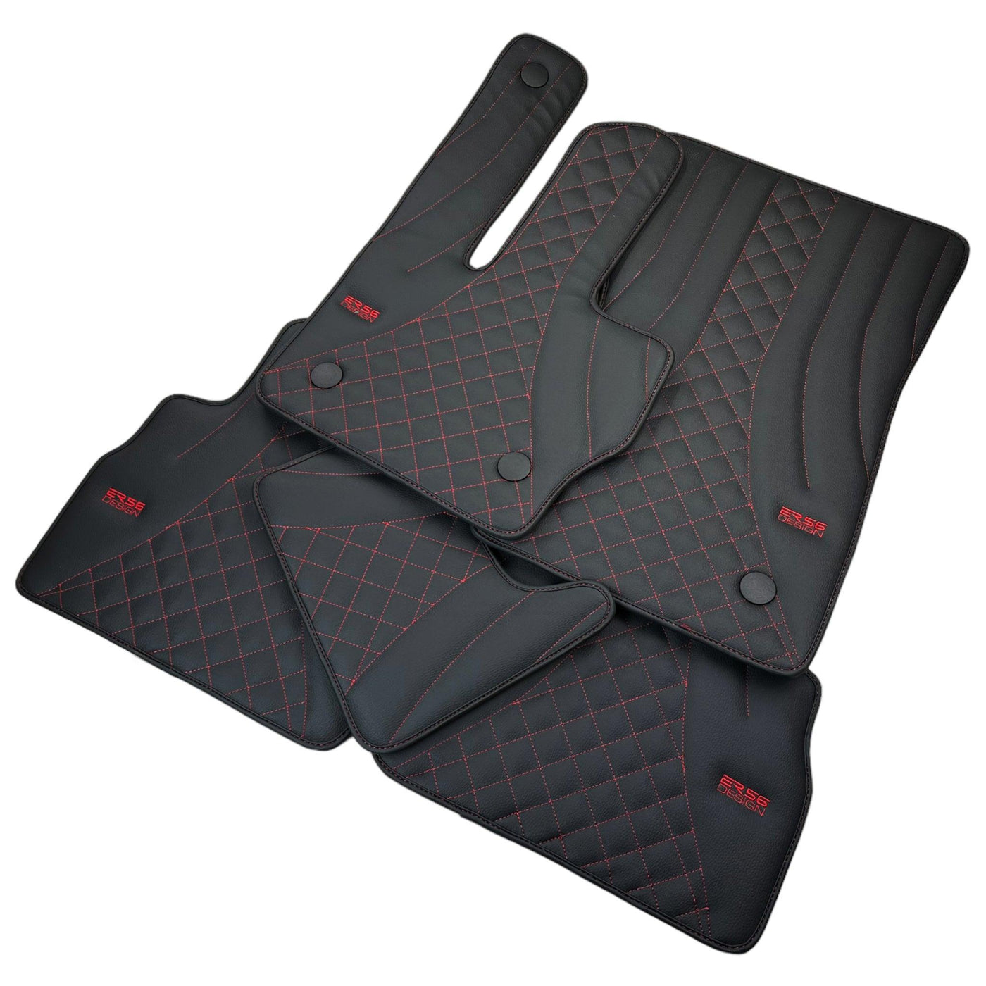 Black Leather Floor Mats for Mercedes-Benz G Class W463 2019-2022 ER56 Design - AutoWin