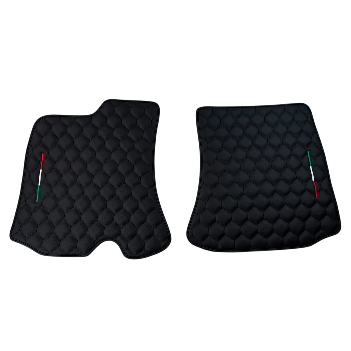 Black Leather Floor Mats with Symmetrical Hex Pattern for Ferrari Roma (2021-2027) with Italian Flag