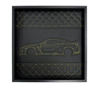 Black Leather Nissan GTR Inspired Wall Art: Embroidered Yellow Stitch Luxury Decor - AutoWin