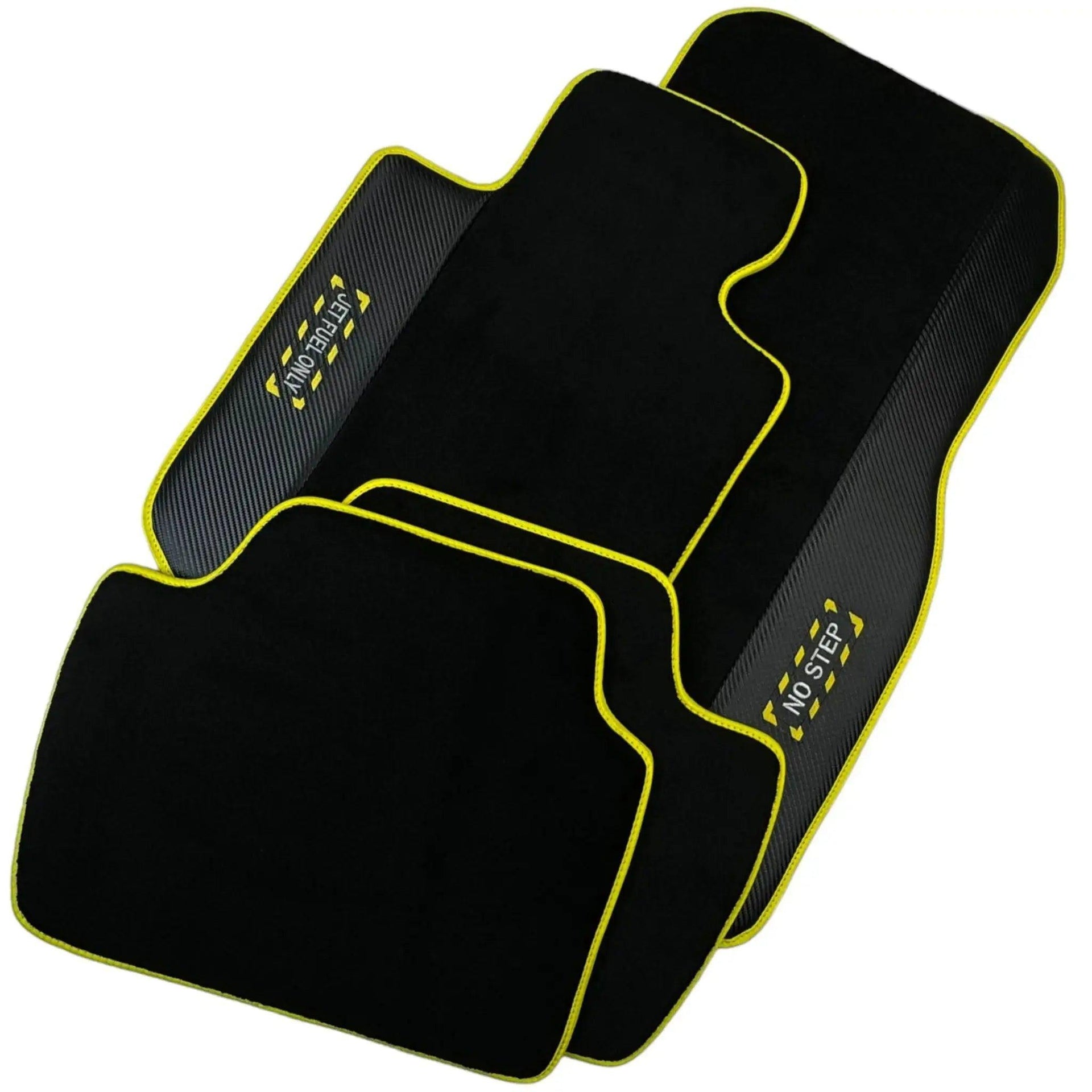 Black Mats For BMW M5 G90 (2023-2026) Sedan | Fighter Jet Edition | Yellow Trim - AutoWin