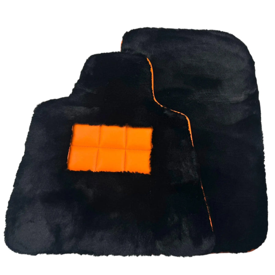 Alfombrillas de piel de oveja negras para Rolls-Royce Phantom VIII (2017-2024) con ribete de cuero naranja - AutoWin
