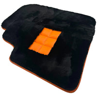 Alfombrillas de piel de oveja negras para Rolls-Royce Phantom VIII (2017-2024) con ribete de cuero naranja - AutoWin