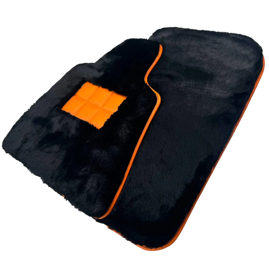Alfombrillas de piel de oveja negras para Rolls-Royce Phantom VIII (2017-2024) con ribete de cuero naranja - AutoWin