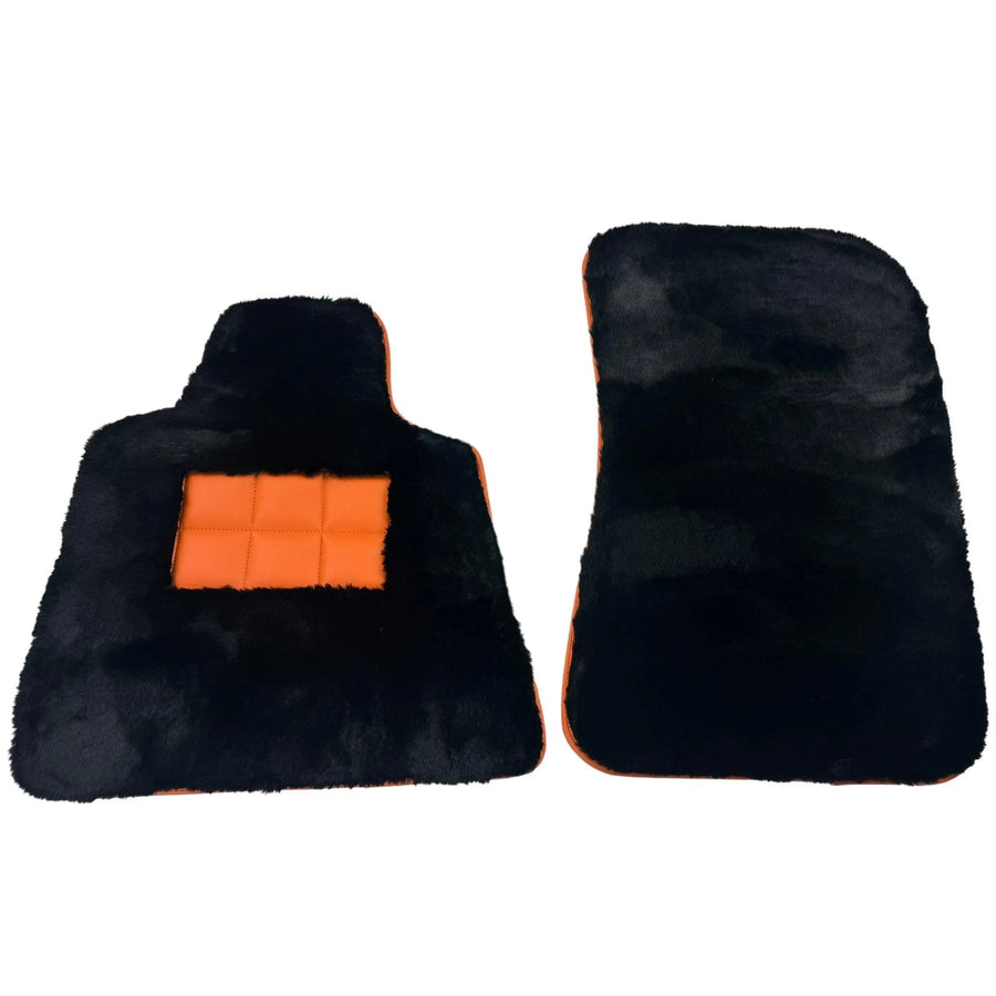 Alfombrillas de piel de oveja negras para Rolls-Royce Phantom VIII (2017-2024) con ribete de cuero naranja - AutoWin