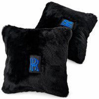 Black Sheepskin Pillows Design Set of 2 for Rolls-Royce Vehicles - Blue Logo
