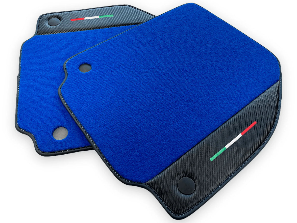 Blue Floor Mats For Ferrari 488 Gtb 2016-2022 Carpets With Carbon Fiber Leather - AutoWin