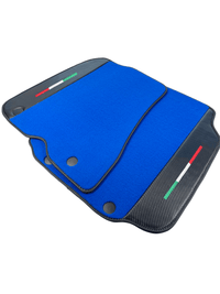 Blue Floor Mats For Ferrari F12 Berlinetta (2012-2022) With Carbon Fiber Leather - AutoWin