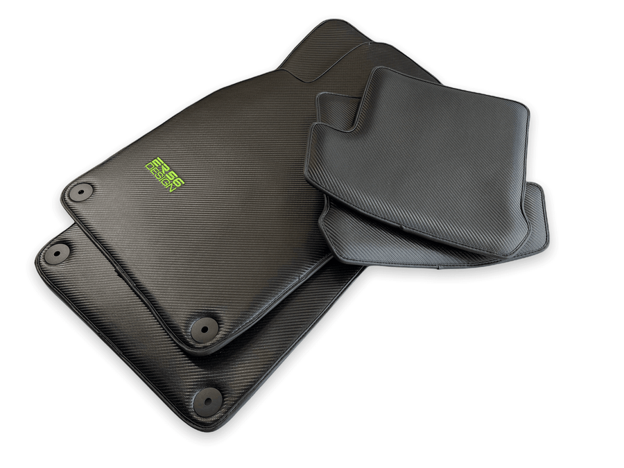 Carbon Fiber Floor Mats for Porsche Taycan (2019-2023) Green Sewing - AutoWin