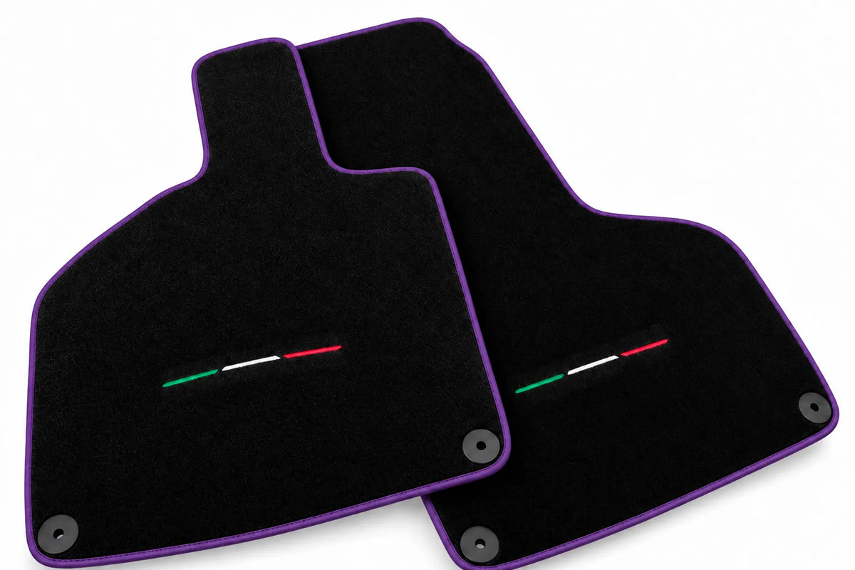 Custom Black Floor Mats for Lamborghini Huracan Sterrato (2023-2024) Purple trim