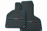 Custom Black Leather Floor Mats for Lamborghini Huracan Perfomante | Green Stitching Light Blue trim