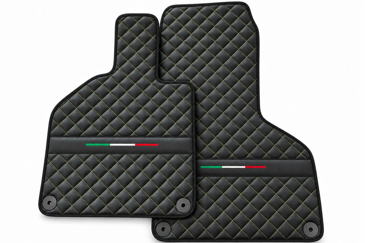 Custom Black Leather Floor Mats for Lamborghini Huracan Perfomante | Green Stitching Black trim
