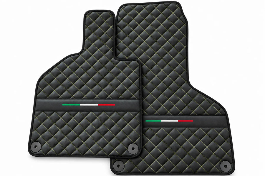 Custom Black Leather Floor Mats for Lamborghini Huracan Perfomante | Green Stitching Black trim