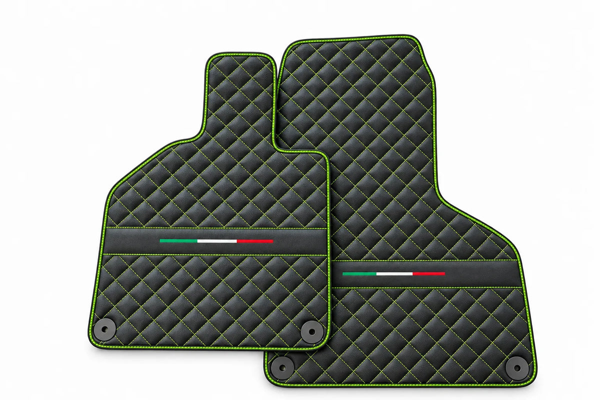 Custom Black Leather Floor Mats for Lamborghini Huracan Perfomante | Green Stitching Green trim