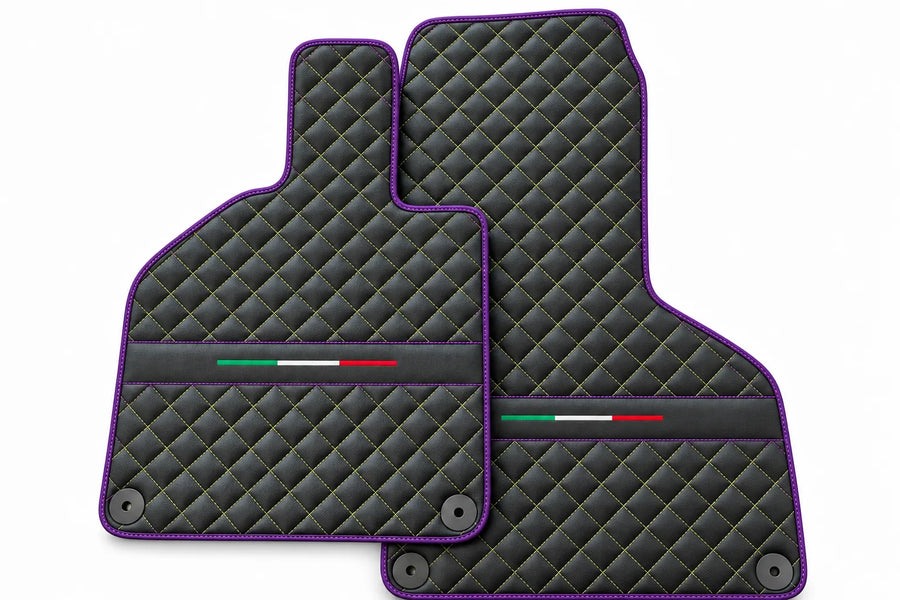 Custom Black Leather Floor Mats for Lamborghini Huracan Perfomante | Green Stitching Purple trim