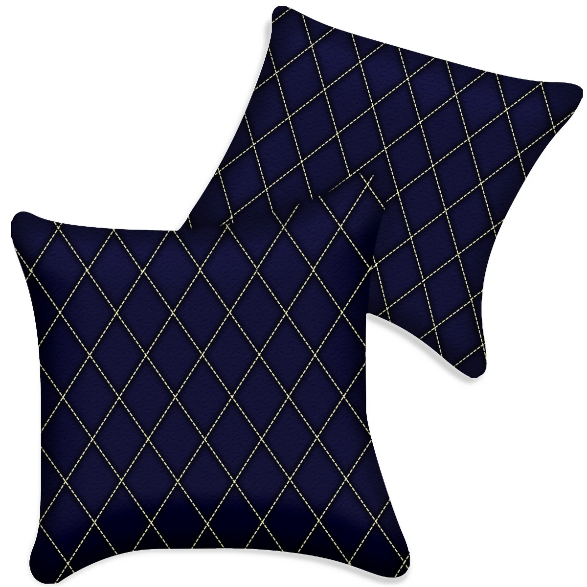 Customizable Dark Blue Leather Pillows Set of 2 for All Vehicles | Single Diamond Pattern