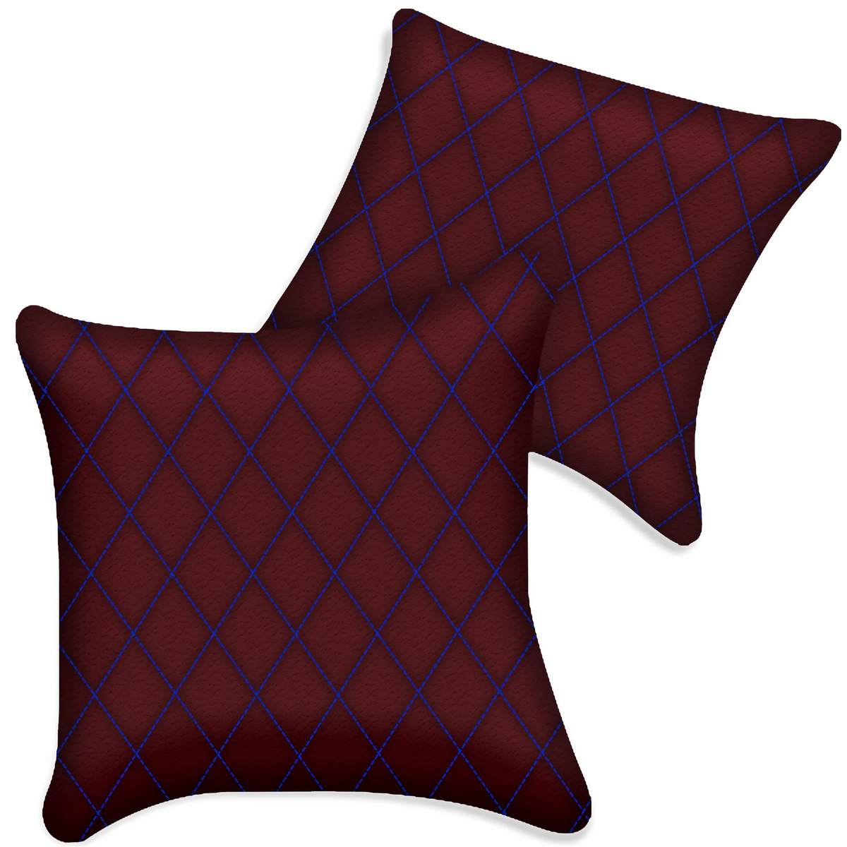 Customizable Dark Red Leather Pillows Set of 2 for All Vehicles | Single Diamond Pattern