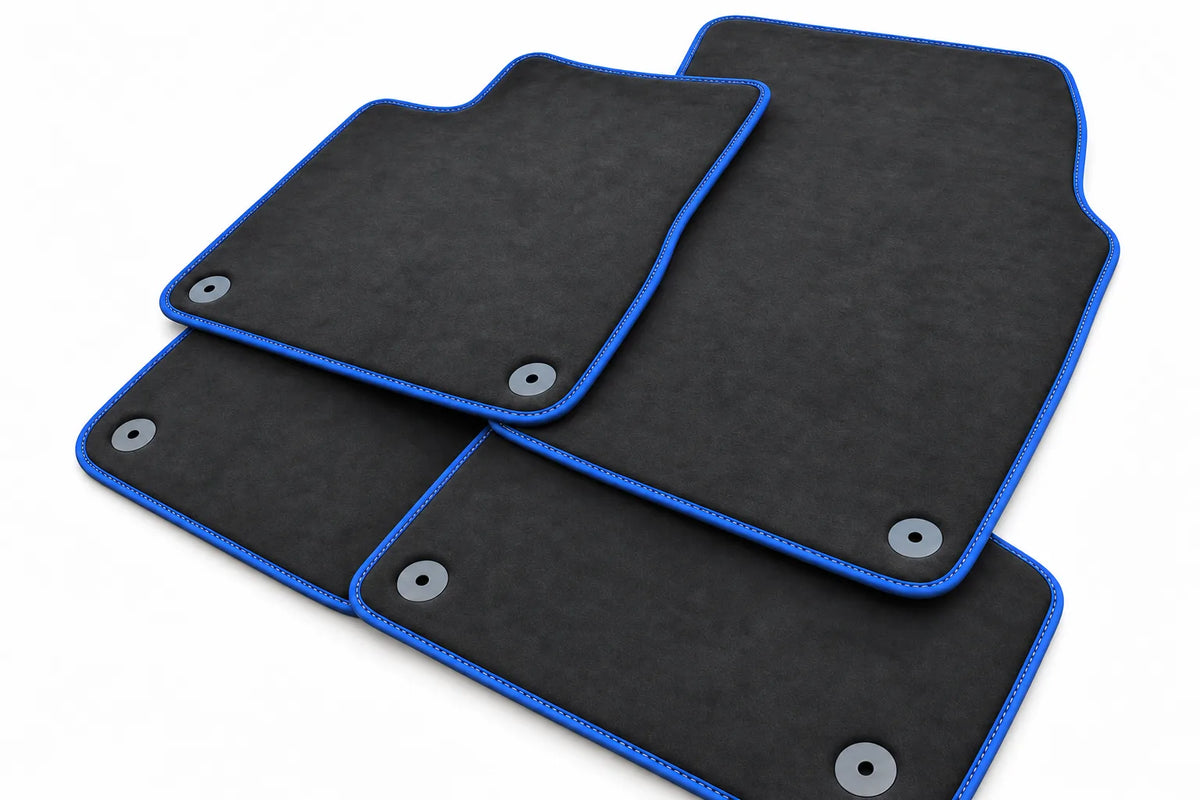 Customizable Floor Mats For Lamborghini Urus Alcantara Leather With Yellow Stitching Blue trim