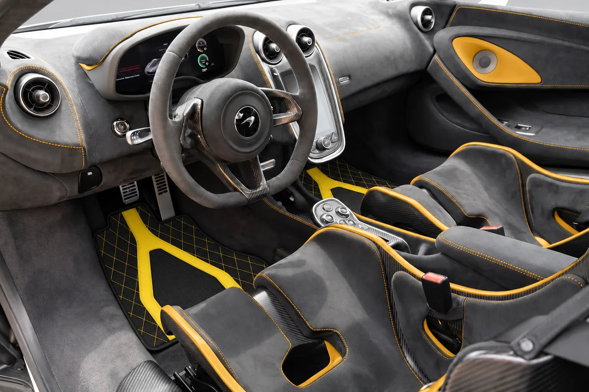 Customizable Leather Floor Mats with AW04 Pattern for McLaren 600LT (2018-2020) inside the vehicle