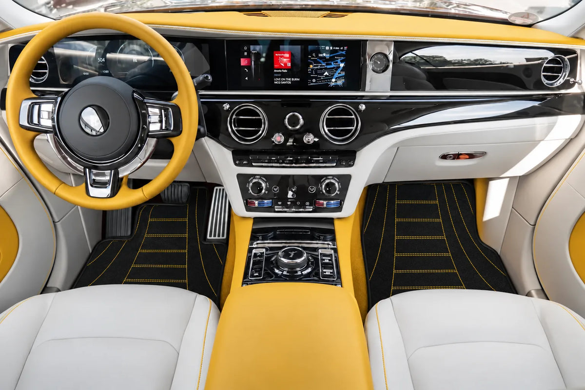 Customizable Leather Floor Mats with AW17 Pattern for Rolls Royce Spectre (2023-2024) inside the vehicle