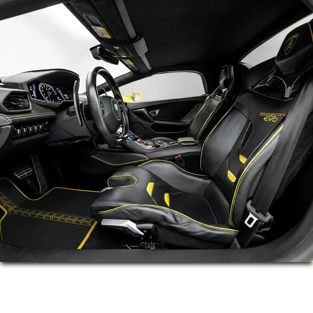 Customizable Leather Floor Mats with AW44 Pattern for Lamborghini Huracan EVO (2019-2024) inside the vehicle
